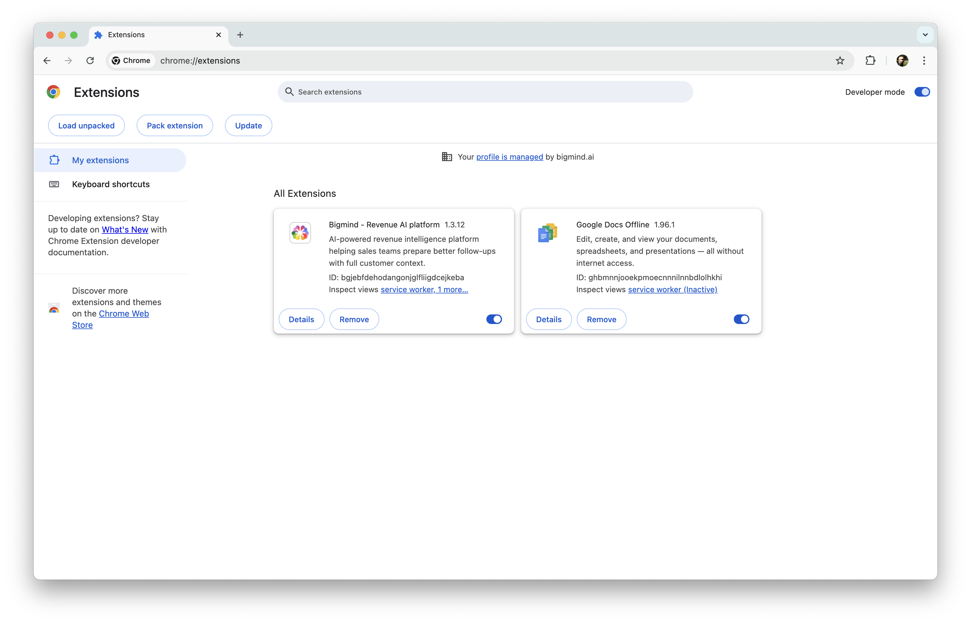 Toggle Developer Mode on Top Right