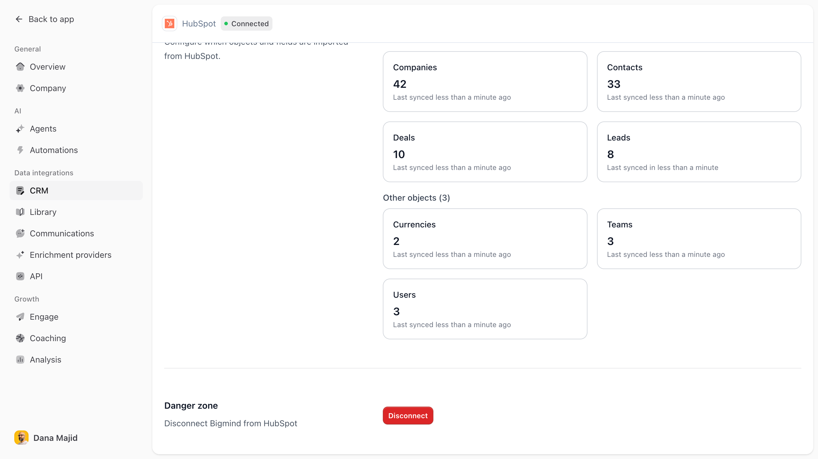 HubSpot ontkoppelen van Bigmind