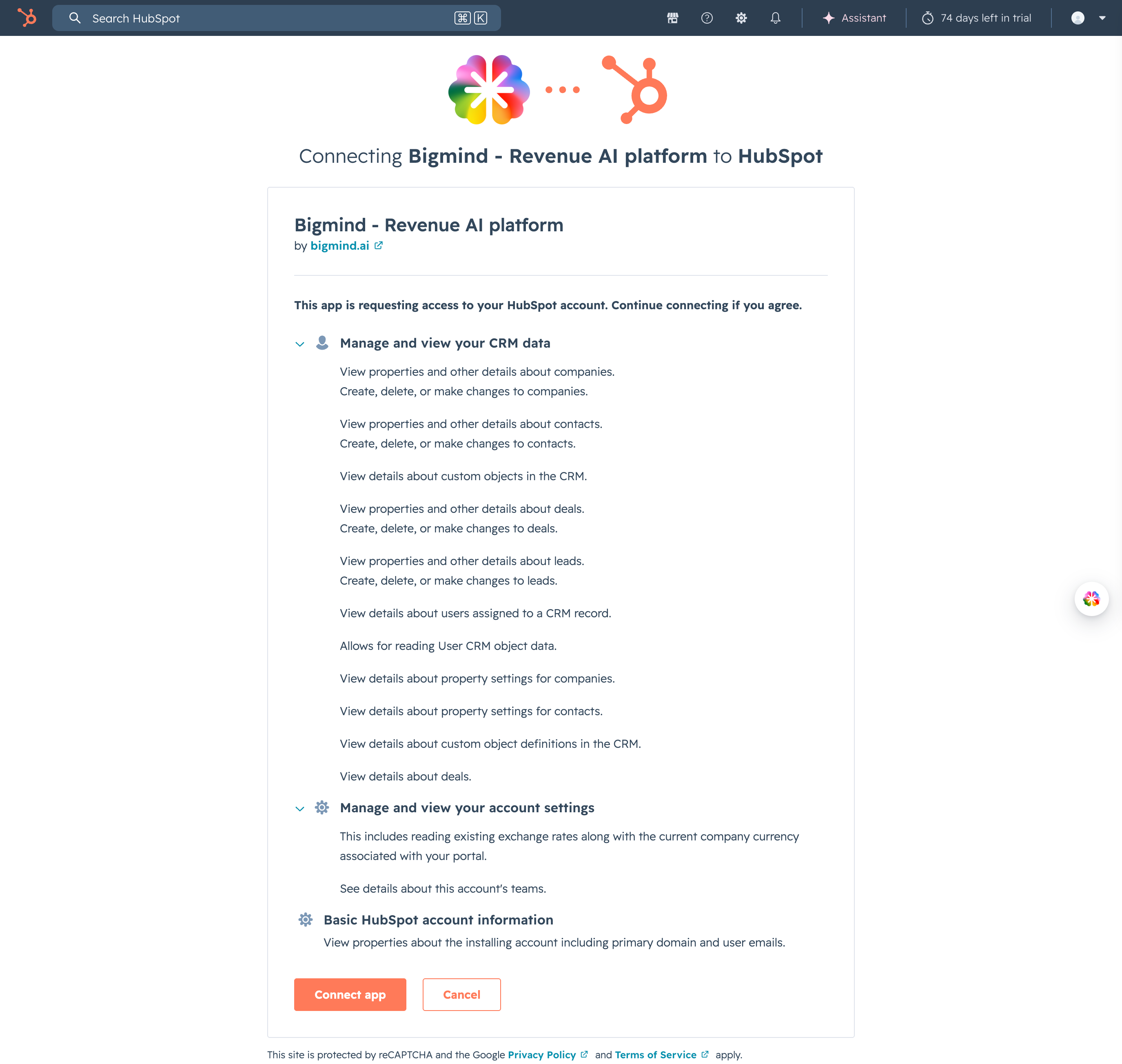 Controleer HubSpot-rechten voor Bigmind