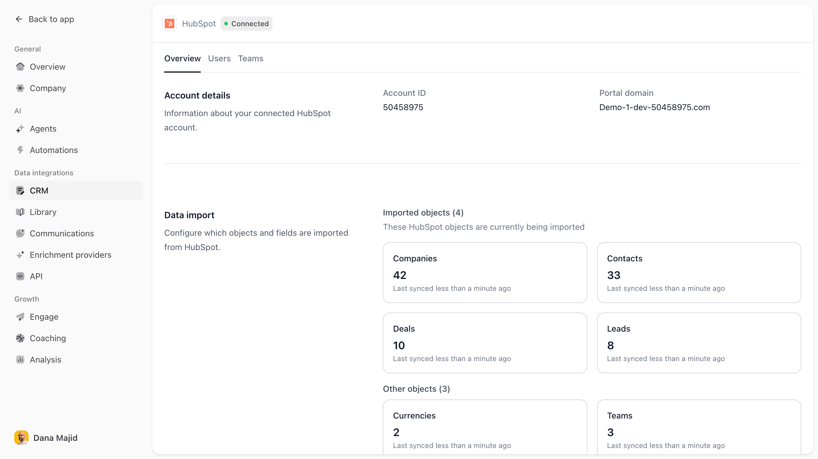 Gekoppeld HubSpot-overzicht in Bigmind