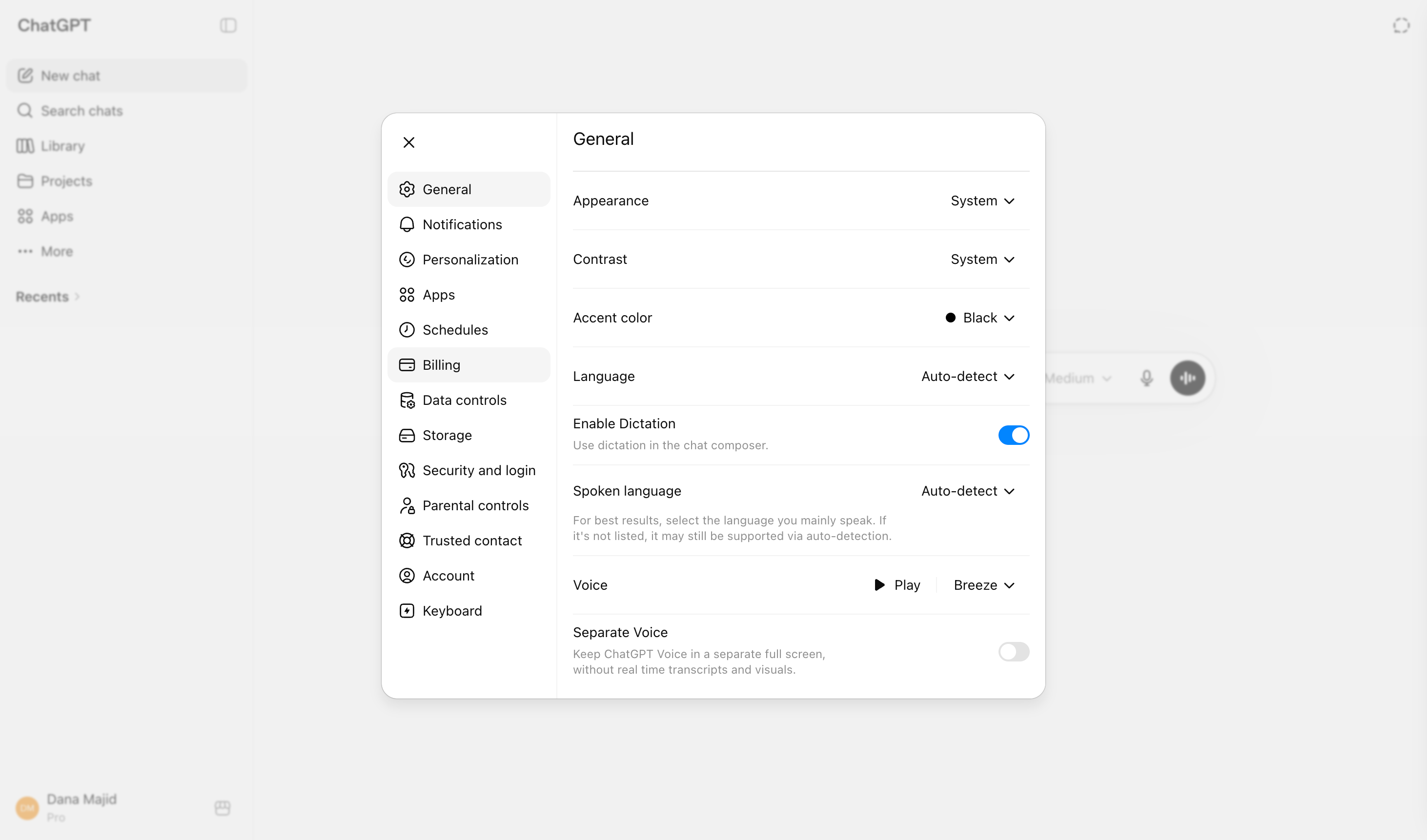 Open ChatGPT settings